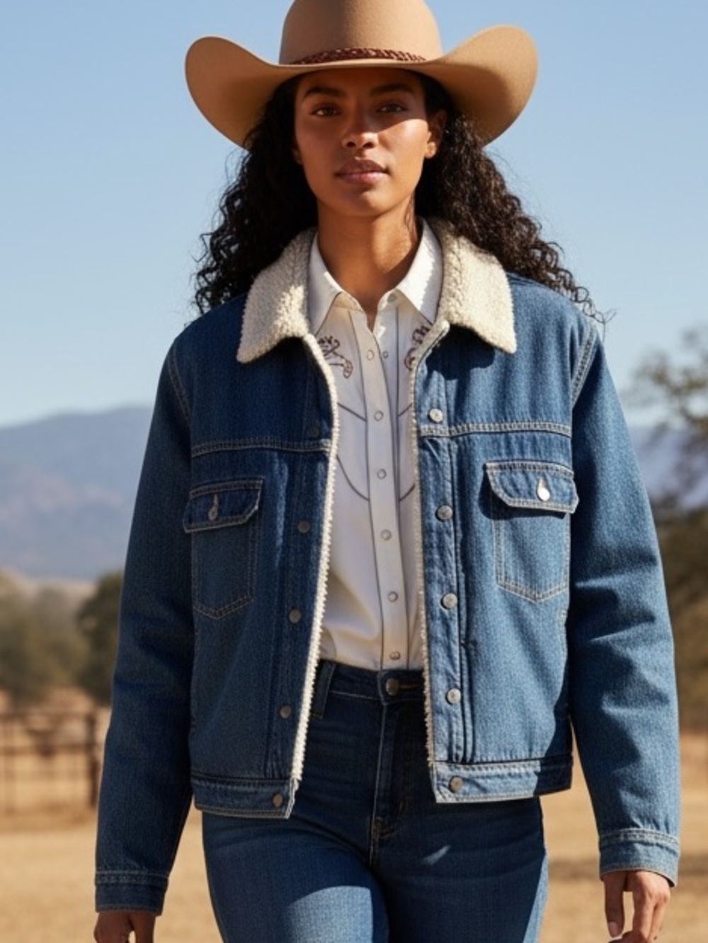Old Navy Jean Jacket Cream Trucker Sherpa Collar Y2K 90s Western Cabincore Retro